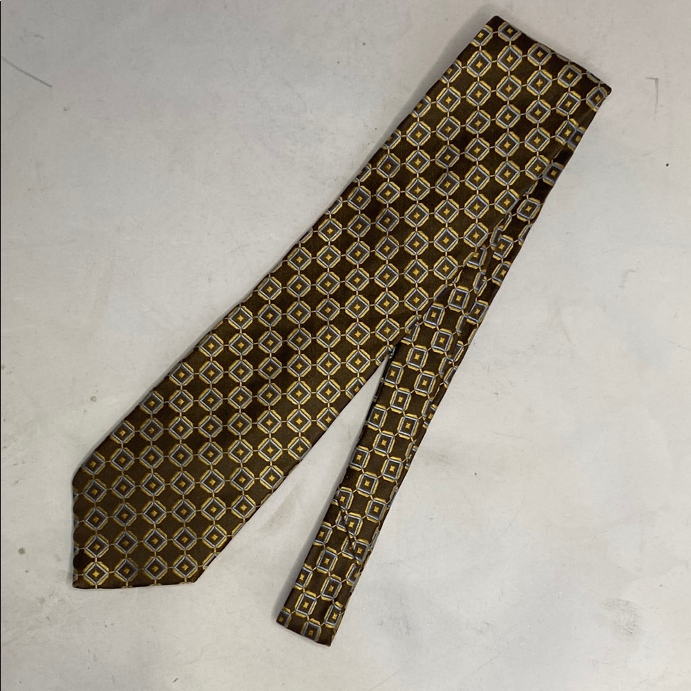 Canali Brown and Gold Geometric Tie
